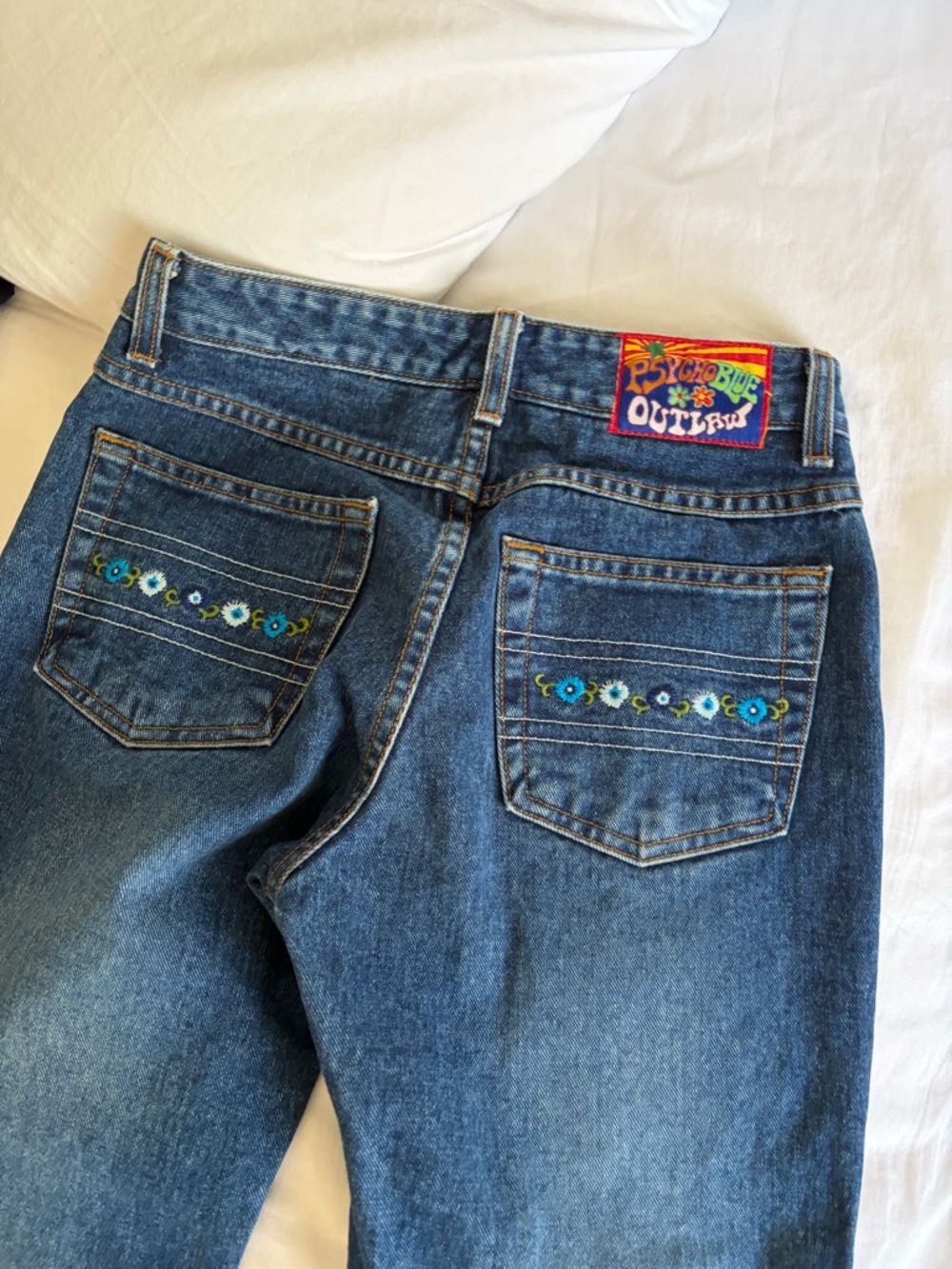 Outlaw Mid Blue Boot Cut Jeans with Embroidered Back Pockets